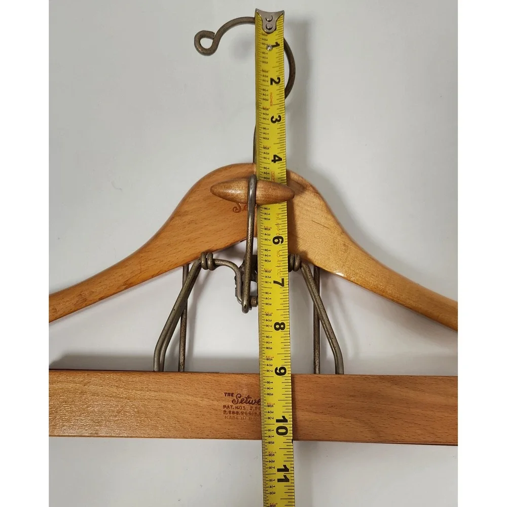 Vintage Setwell Wood Suit Hanger Wishbone Clamp Coat Pants Made USA Heavy Duty